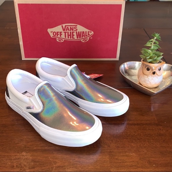 Vans Shoes - Vans Slip On Pro Iridescent Silver and White Shoes